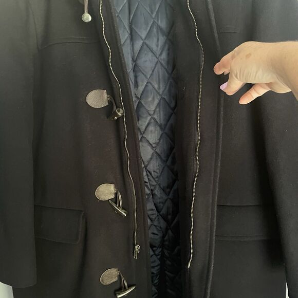 T Harris London Wool Duffel Coat Hooded Mens NO SIZE TAG L Black Toggle Full Zip - Picture 5 of 15